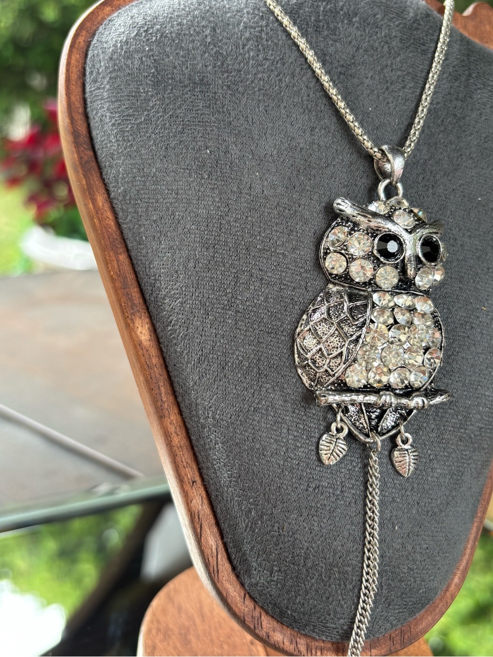 Silver Crystal Owl Pendant Necklace - Picture 7 of 12